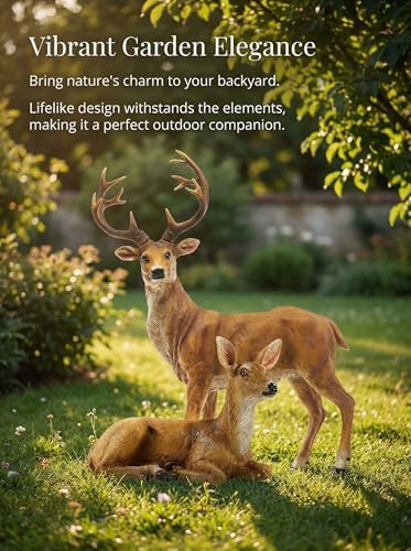 Resin Female Deer & Standing Male Deer Figurine Animals Statue Home Garden Yard Ornament Lawn Outdoor Patio Decor - Image 2