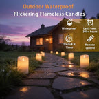 Bulk Set of 12 Outdoor Flameless Candles, Patented 3D Dual-LED Resin Pillars with 2 Remotes, Waterproof Non-Melting Battery Operated Wedding Aisle Decor, Ivory (D3 x H6) - Image 4