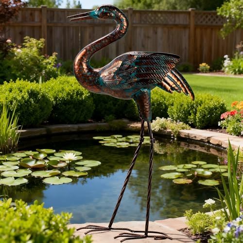 Natelf Garden Crane Statues Outdoor Patina Heron Decoy Yard Sculptures by BuyNow