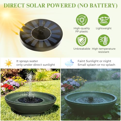 Solar Bird Bath with Fountain,12.4" Dark Green Birdbath for Outdoors,Tool-Free 10s Assembly,6 Spray Nozzles,Lightweight Plastic Water Feature for Garden Decor,Patio Gitf,Hummingbirds - Image 3