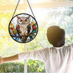 Owl Colorful Leaves Birds Stained Glass Window Hanging Suncatcher Gift 9.8" - Image 2