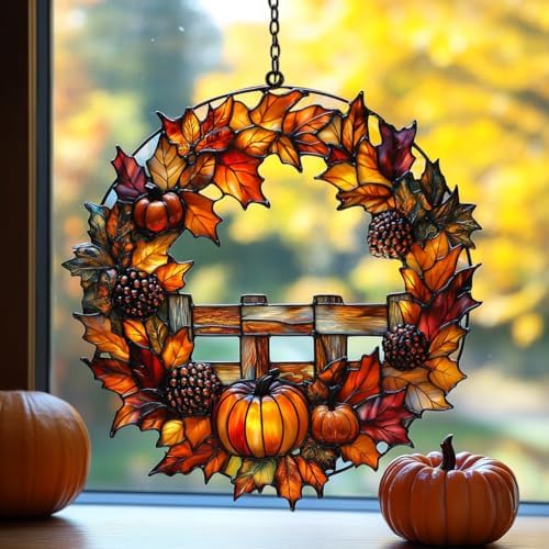 Fall Floral Wreath Acrylic Suncatcher by AVAGAN