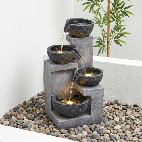 20.87" 4-Tier Outdoor Water Fountain with LED Lights, Gray Resin - Image 5