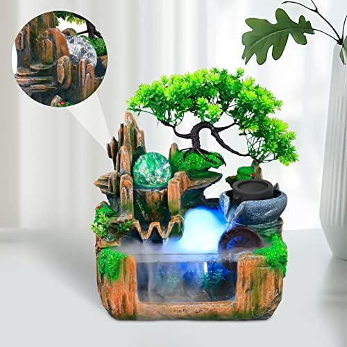 Tabletop Fountain Ornament, 110V Rockery Fountain, Small Rockery Water Fountain Indoor with LED Lamp Atomization Effect, Suitable for Living Room, Bedroom, Office Decoration (B) - Image 6