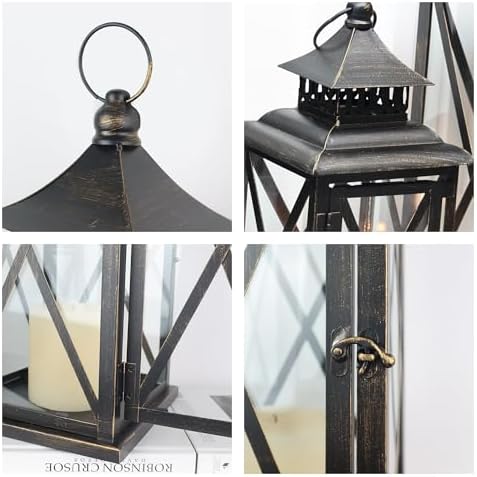 3PCS (20’’&13’’&9’’) Lanterns Decorative Indoor & Outdoor, Vintage Metal Frame Candle Holders for Front Porch, Patio, Pathway, Balcony, Garden, Yard Decor, Halloween Christmas Decorations - Image 4