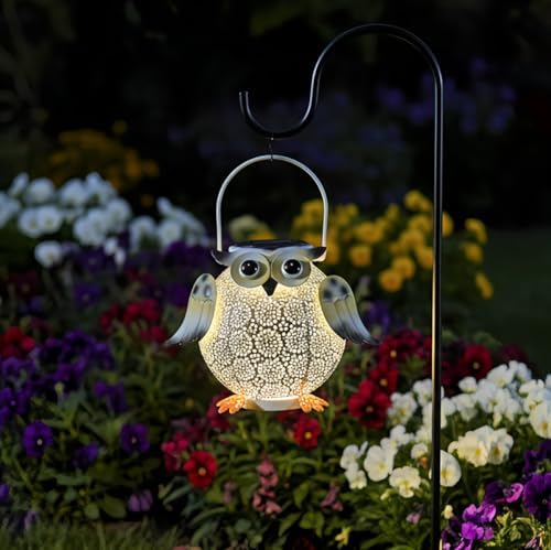 2 Pack Hanging Solar Lanterns - Garden Light Waterproof Metal Decorative Solar Lantern Lights Outdoor for Patio Yard Table Pathway (White owl 2pk) - Image 7