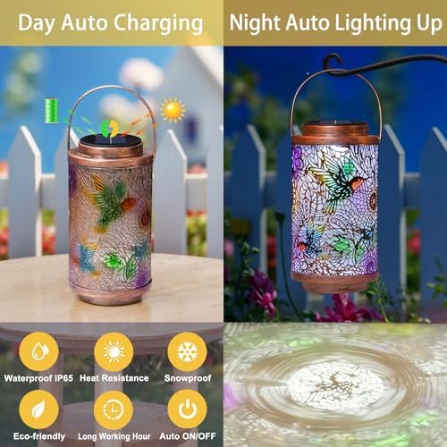 2Pack Solar Lanterns Outdoor Waterproof Hummingbird Garden Gifts for Mom, Multicolor Solar Lights Lantern for Backyard Garden, Pathway, Outside, Mothers' Day Gifts for Women Grandma - Image 5