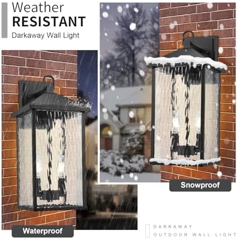 Darkaway Outdoor Wall Lights,17 Inch Tall Exterior Lighting Fixtures Wall Mount Outdoor Porch Lights Outside Sconce with Glass E12 Socket for House Patio Hallway Garage - Image 4