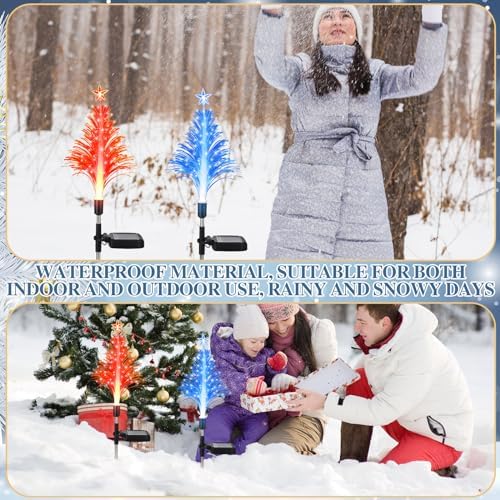 Baquler 6 Pack Solar Christmas Tree Garden Stake Lights Outdoor Waterproof Color Changing Christmas Lighted Yard Decorations Optical Fiber Xmas Pathway Lights for Lawn Patio Cemetery(Red, Blue) - Image 3