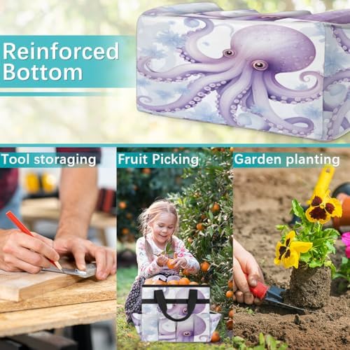 Watercolor Octopus Garden Tool Bag Organizer Heavy Duty Ocean Gardening Tote Bag with 10 Pockets for Women Men Gardening Gifts - Image 7