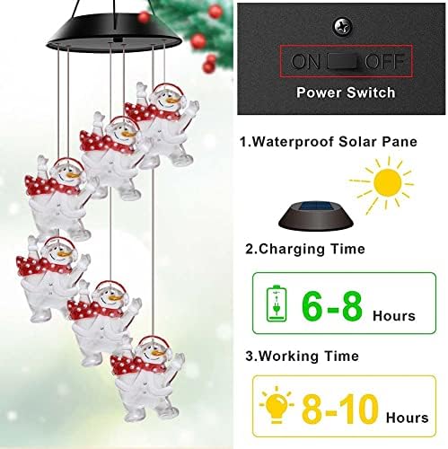Solar Snowman Star Wind Chimes Outdoor,LED Color Changing Solar Lights Outdoor Decor Mobile Wind Spinner Wind Chimes for Home Party Night Garden Decoration - Image 6