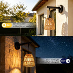 Solar Sconce Lights Outdoor, 2 Pack 6in H Boho Rattan Wall Lantern with USB Charging, IP65 Solar Outdoor Wall Lights, 3 Mode Motion Sensor, Hanging Porch Light for Garage Patio House Gazebos Garden - Image 2