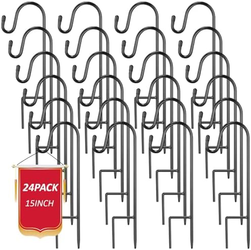 24 Pack 15 Inch Shepherds Hooks Outdoor Metal Garden Hook for Hanging Plant by Hicarer