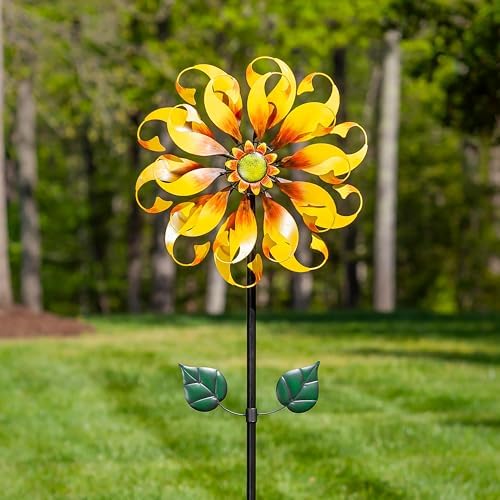 Evergreen Garden 75" H Sunflower Statement Wind Spinner Garden Décor and Accessories for Home and Yard (Spiral Sunflowerl) - Image 2