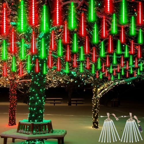 Christmas Lights Outdoor 2 Pack 16 Tube Meteor Shower Lights Red and Green by EXF
