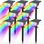 Kyosho IP67 Waterproof Color Solar Spot Lights Outdoor, Color Changing Outdoor Halloween Lights, RGBW Multicolor Solar Spotlight with 9 Modes for Lawn, Pathway, Yard, 8 Pack by Kyosho