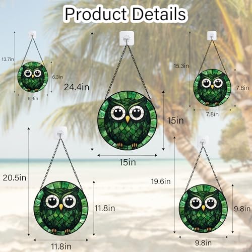 Owl Green Feathers Stained Glass Window Hanging Suncatcher Gifts 12" - Image 6