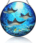 Marine Life Stained Glass Suncatcher Three Manta Rays Handmade Window Hangings Colored Glass Suncatcher for Indoor Garden Christmas Decor 9.8 Inch by Unknown
