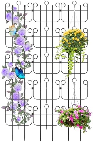 Garden Trellis for Climbing Plants, Outdoor Rustproof Heavy Duty Plant Climber Support for Flowers, Vine, Cucumbers, Expandable Height & Width, No Dig Decorative Garden Fence Panels by Blingluck