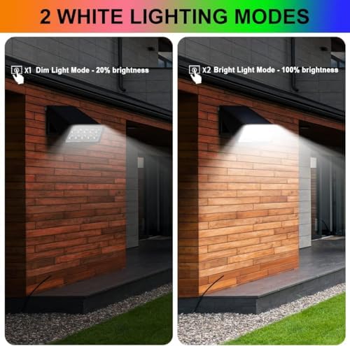 4 Pack Solar Waterproof RGBW Wall Lights, 6 Modes Color Changing, Christmas in July / Fall / Halloween Outdoor Decor Gift, 90° Adjustable Dusk to Dawn Solar Sconce for Fence Patio Yard Porch Garden - Image 2