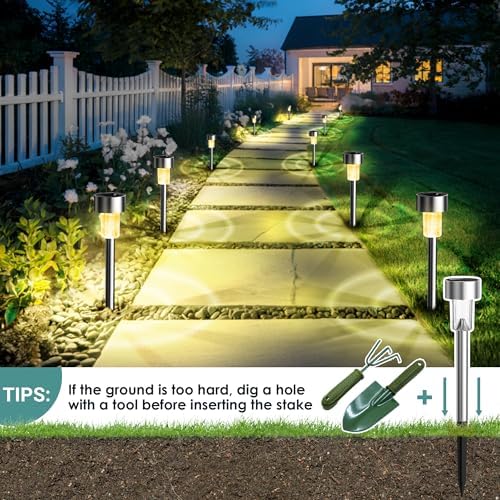 GIGALUMI Solar Lights Outdoor Waterproof, 20 Pack, Stainless Steel LED Solar Garden Lights for Patio, Lawn, Yard and Landscape,Garden Decor Patio Decor, Warm White - Image 3