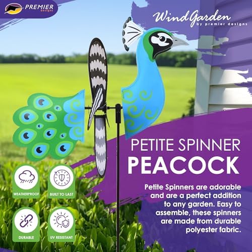 Premier Kites Petite Spinner Peacock – Whimsical Wind Spinner for Yard & Garden, Durable Weather-Resistant Fabric, Easy to Assemble, Outdoor Decor for Patios, Lawns, Yards, & More - Image 2