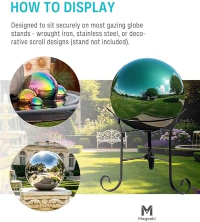 12 Inch Stainless Steel Gazing Ball, Garden Gazing Globe Mirror Ball, Polished Shiny Sphere for Garden Yard Outdoor, Swimming Pool Decoration (Green) - Image 5