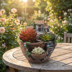 OUNONA Fairy Garden Planter, Creative Flower Pot Holders Hanging Garden Design with Sweet House Micro Landscape Mini Succulent Plant Planter for Indoor Outdoor Desk Balcony Decor - Image 2