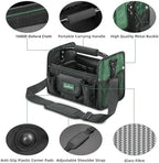 11 Inch Small Tool Bag, Open Top Tool Tote with Stainless Steel Handle and Adjustable Shoulder Strap,21 Pockets Electrician Tool Bags,Black/Green - Image 5