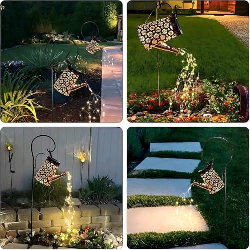 Maleyt Solar Watering Can Lights Garden Decor, Retro Metal Hanging Solar Lantern with String Lights Outdoor Waterproof, Outdoor Decorations for Porch Lawn Driveway Backyard Pathway (2) - Image 5