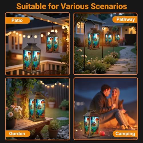 Solar Lantern Outdoor Waterproof Stained Glass Fish Jellyfish Vibrant Colors Garden Decor LED Hanging Solar Lights Tabletop Lamp Gifts for Women Mom Outside Yard Patio Porch - Image 6