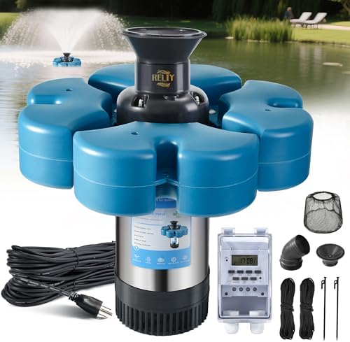 RELIY Pond Fountain Aerator, 15000 GPH 110V 1HP Fountain Pump, Fully Automatic Powerful Lake Floating Fountain, 100 FT Power Cord, 2x100 FT Traction Rope, Pond Fountains For Large Ponds by RELIY