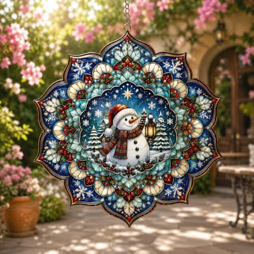 Shwing 12 Inch Wind Spinner Hanging Wind Sculptures Christmas Snowman Metal Decor Double Sided Outdoor Kinetic Garden Art 3D Wind Spinner Hanging Ornament for Patio Porch Balcony Backyard Tree Decor - Image 3
