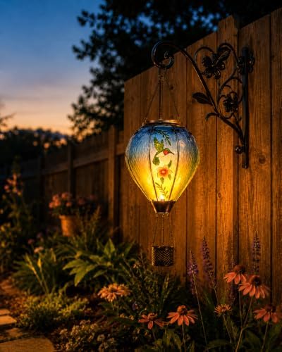 Hummingbird Solar Lantern, Hot Air Balloon Light with Flickering Flame - Image 3