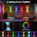 Solar Fence Lights Outdoor Waterproof LED, New Up Down Glow Wall lights Solar Powered with 8 Modes 6 Color Changing Warm White & RGB Cycling, Solar Patio Light for Backyard Railing Deck Decor-12 Pack - Image 3