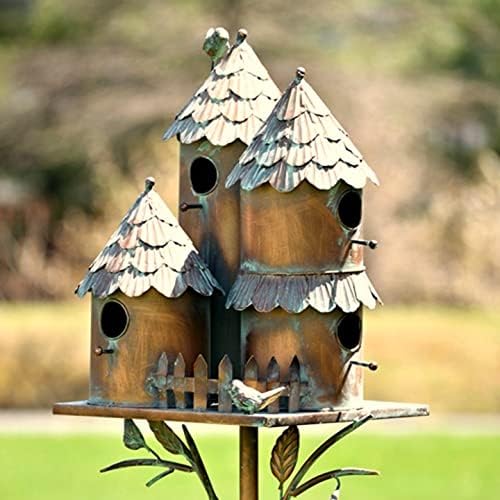 Large Copper Colored Multi-Birdhouse Stakes, Room for 4 Bird Families in Each ASIN: B09QHC67VL (Cylinders with Fence) - Image 2