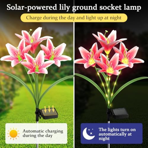 4 Pack Lily Solar Path Lights, IP65 Waterproof Adjustable Landscape Lights - Image 3