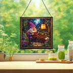 Berry Pie Gnome Picnic Stained Glass Suncatcher – Square Hanging Window Panel for Home or Greenhouse – Whimsical Glass Art Gift for Garden Lovers, Christmas, Halloween, Father Days aZdgHt - Image 2