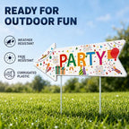 Party Signs with Stakes, 16 Inches by 5 Inches - Double Sided Signs - Corrugated Plastic - Colorful Birthday Party This Way Sign with Arrow for Yard Outdoors. (20) - Image 3