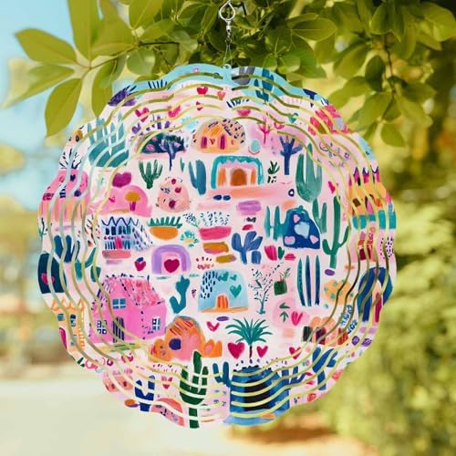 Colorful Spring Floral Wind Spinners Outdoor Summer Botanical Cactus 3D Stainless Steel Wind Spinner for Yard Kinetic Sculpture Hanging Spinning Ornament for Garden Patio Porch 12 Inch - Image 6