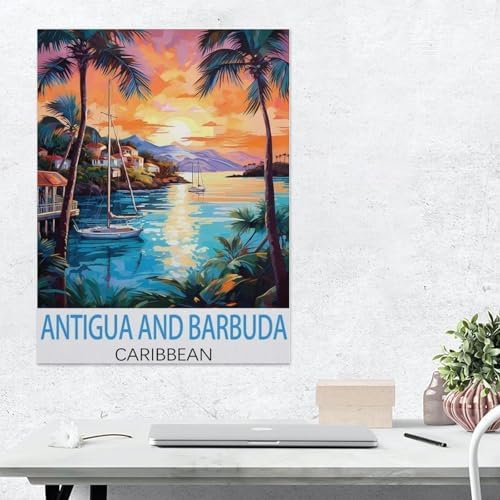 Vintage Metal Tin Sign，Antigua and Barbuda Caribbean, Vintage Travel Poster，Retro Wall Decor Art Tin Sign for Home Coffee Bar Restaurant Pub(15x30cm）6x12 inch-AH22 - Image 3
