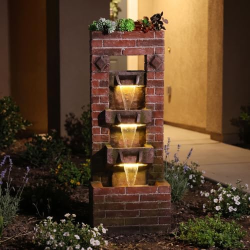 Bumilgar 34" Brick Outdoor Fountain Garden LED Lights by Bumilgar