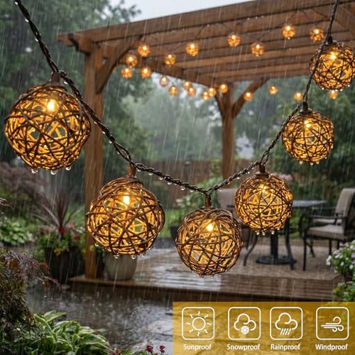 Vigdur Patio String Lights, 10FT Rattan Lantern String Lights Plug in - Image 4
