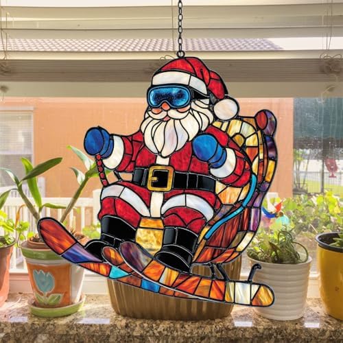 Funny Santa Claus Skiing Acrylic Suncatcher - Image 4