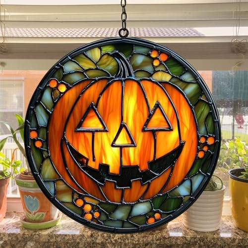Jack-o'-Lantern Tiffany Style Acrylic Suncatcher - Image 4