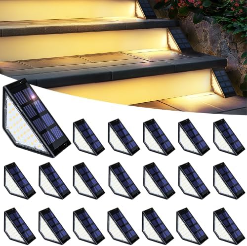 PATIOWIN 20 Pack Solar Step Lights for Outside, 24 LEDs Solar Stair Lights Waterproof IP65, Solar Deck Lights Outdoor Decor for Garden, Porch, Pathway, Patio, Fence, Balcony by PATIOWIN
