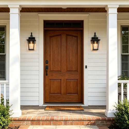 Kalium Outdoor Wall Lantern 2 Pack, Waterproof Exterior Wall Mount Light with Clear Glass in Black Finish, Porch Outside Lighting for Entryway, Backyard, Patio, E26 Base, Clear Glass 12.5 in - Image 2