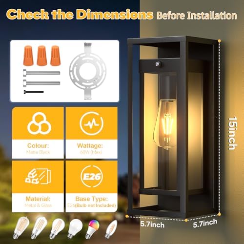 Dusk to Dawn Outdoor Wall Sconce Black Modern Exterior Lighting Fixture - Image 4
