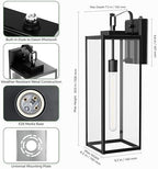 DORESshop 20 Inch Large Size Dusk to Dawn Outdoor Wall Lights, Matte Black Waterproof Anti-Rust Outdoor Light Fixtures Wall Mount with Clear Glass Shade for Porch, with T30 Light Bulbs, 2 Pack - Image 6