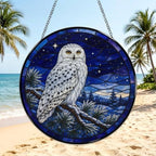 Starry Snowy Owl Stained Glass Suncatcher 11.8" Colorful Window Hanging Ornament, Sun Catcher Decor for Bathroom Front Door Living Room Home Wall Garden - Image 3
